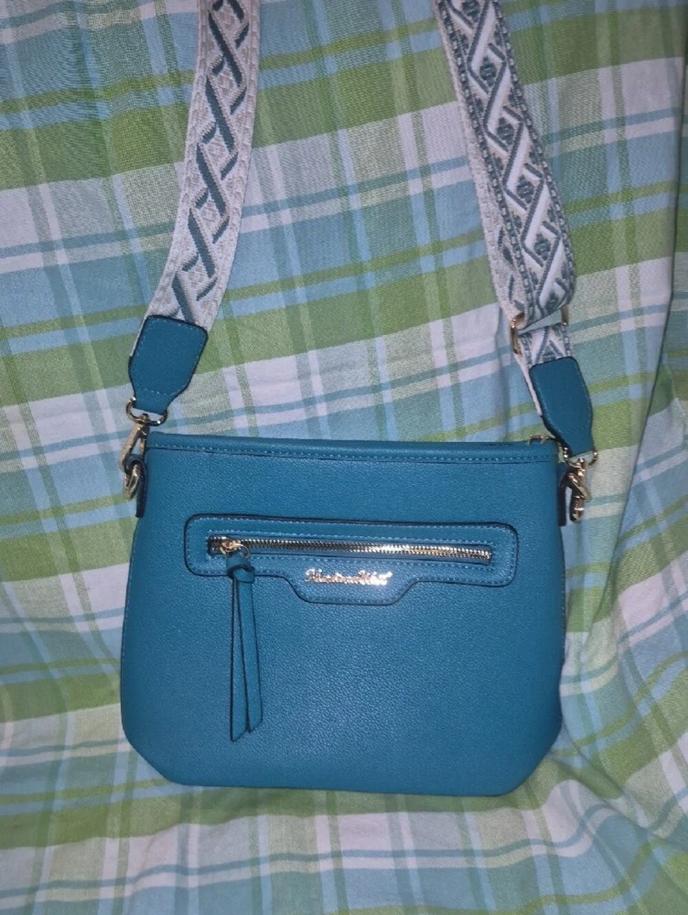 Sale NWT Montana West Teal Blue Tote and Wristlet Set with Patterned Strap